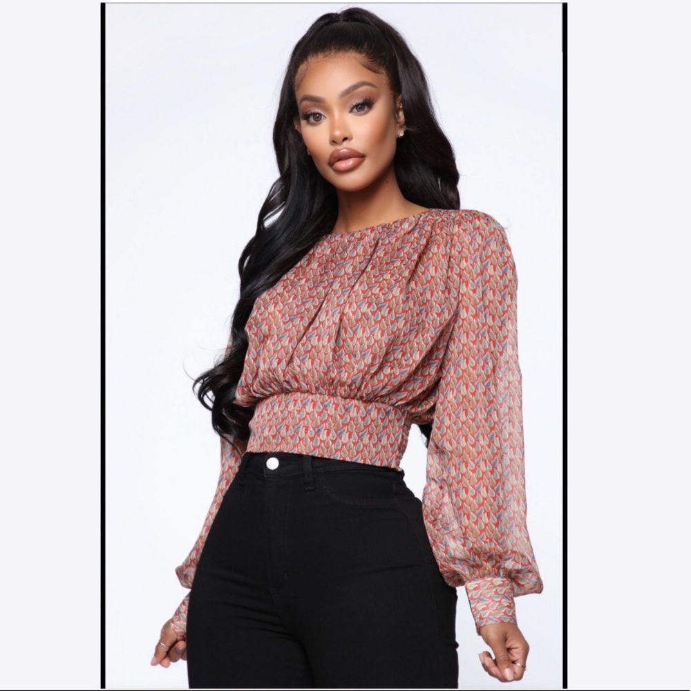 Fashion Nova NWT don’t leaf me cropped long sleeve blouse rust